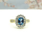 Vintage 9ct gold oval blue topaz and diamond cluster ring