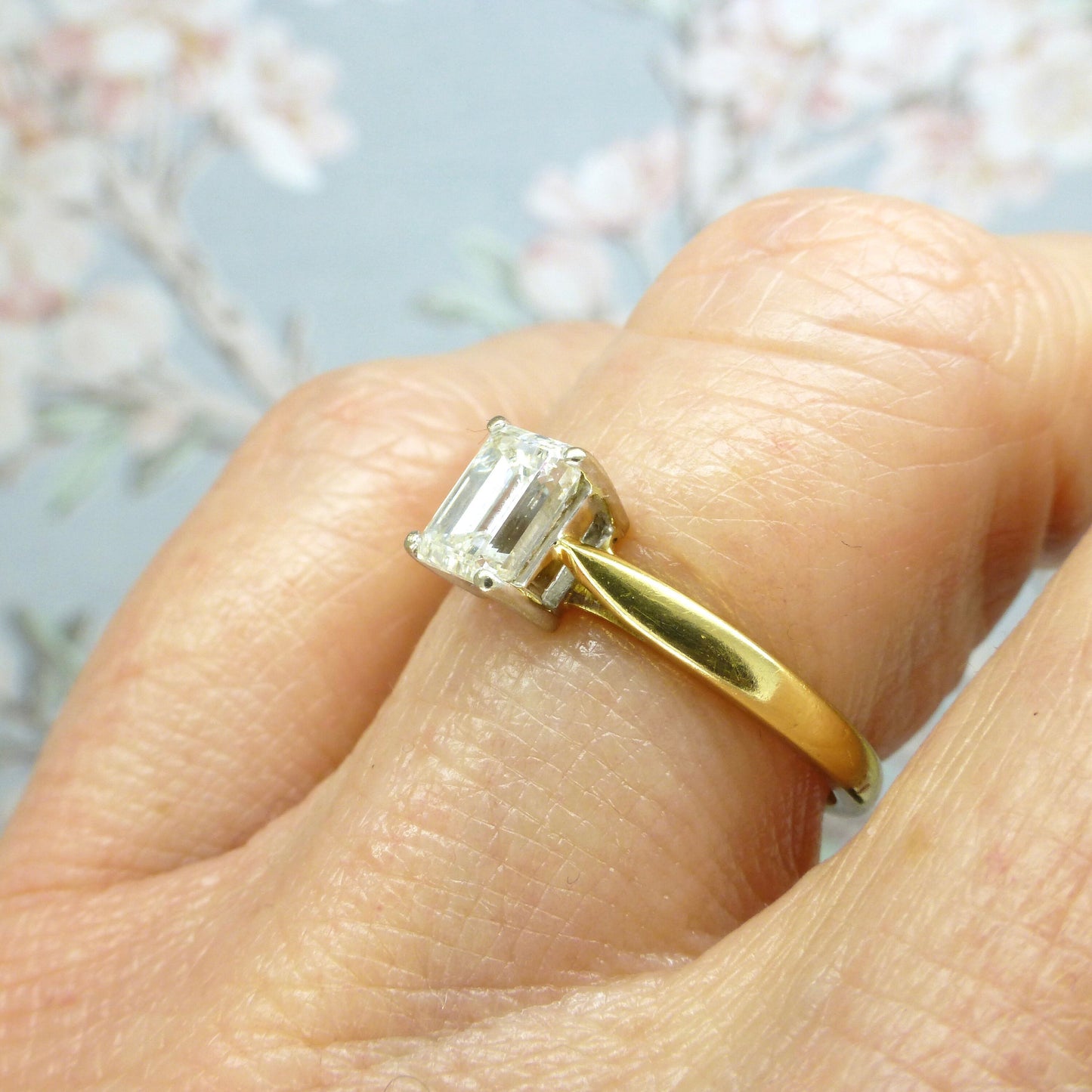 Vintage 18ct gold Emerald cut Diamond solitaire engagement ring 0.75 ~ With independent appraisal