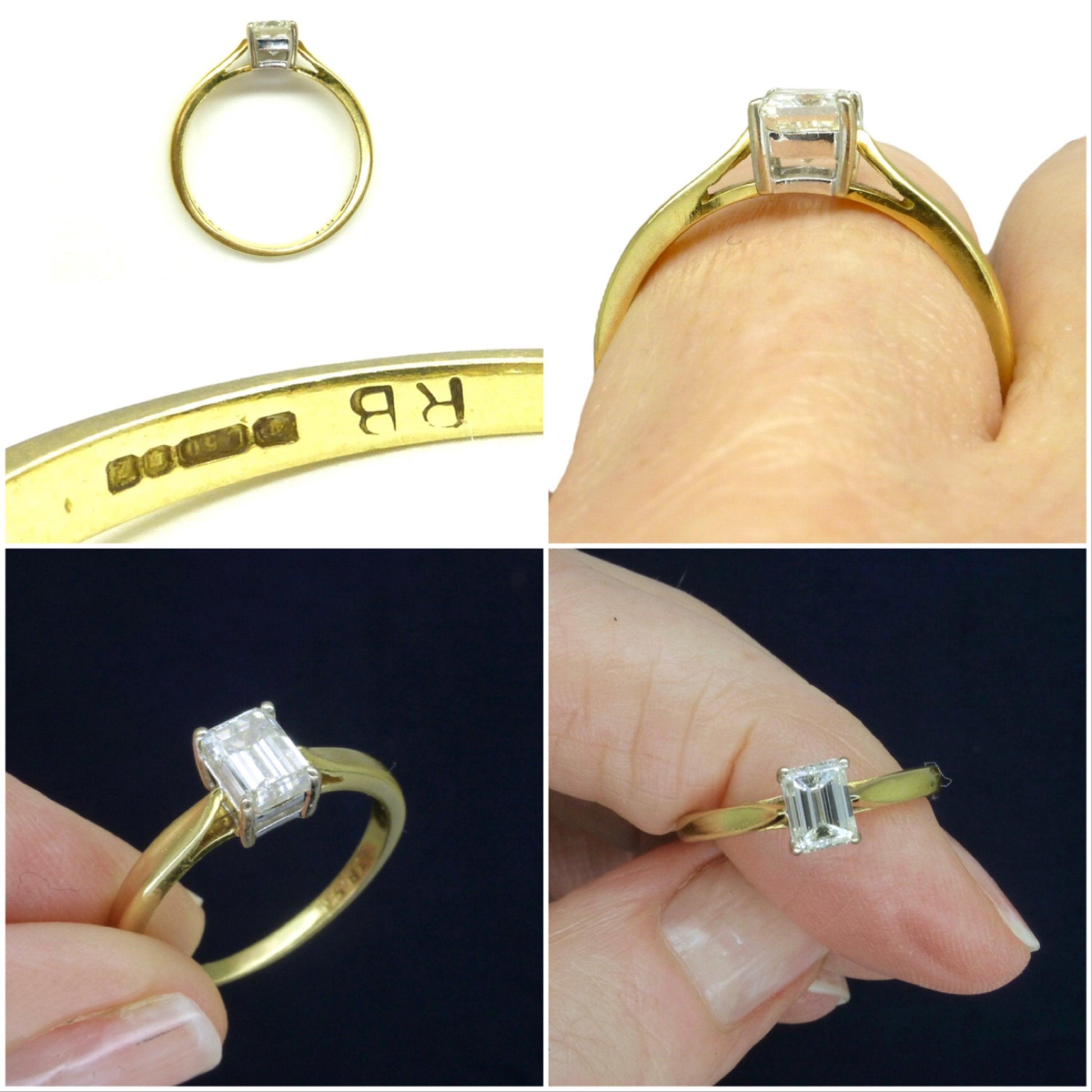 Vintage 18ct gold Emerald cut Diamond solitaire engagement ring 0.75 ~ With independent appraisal