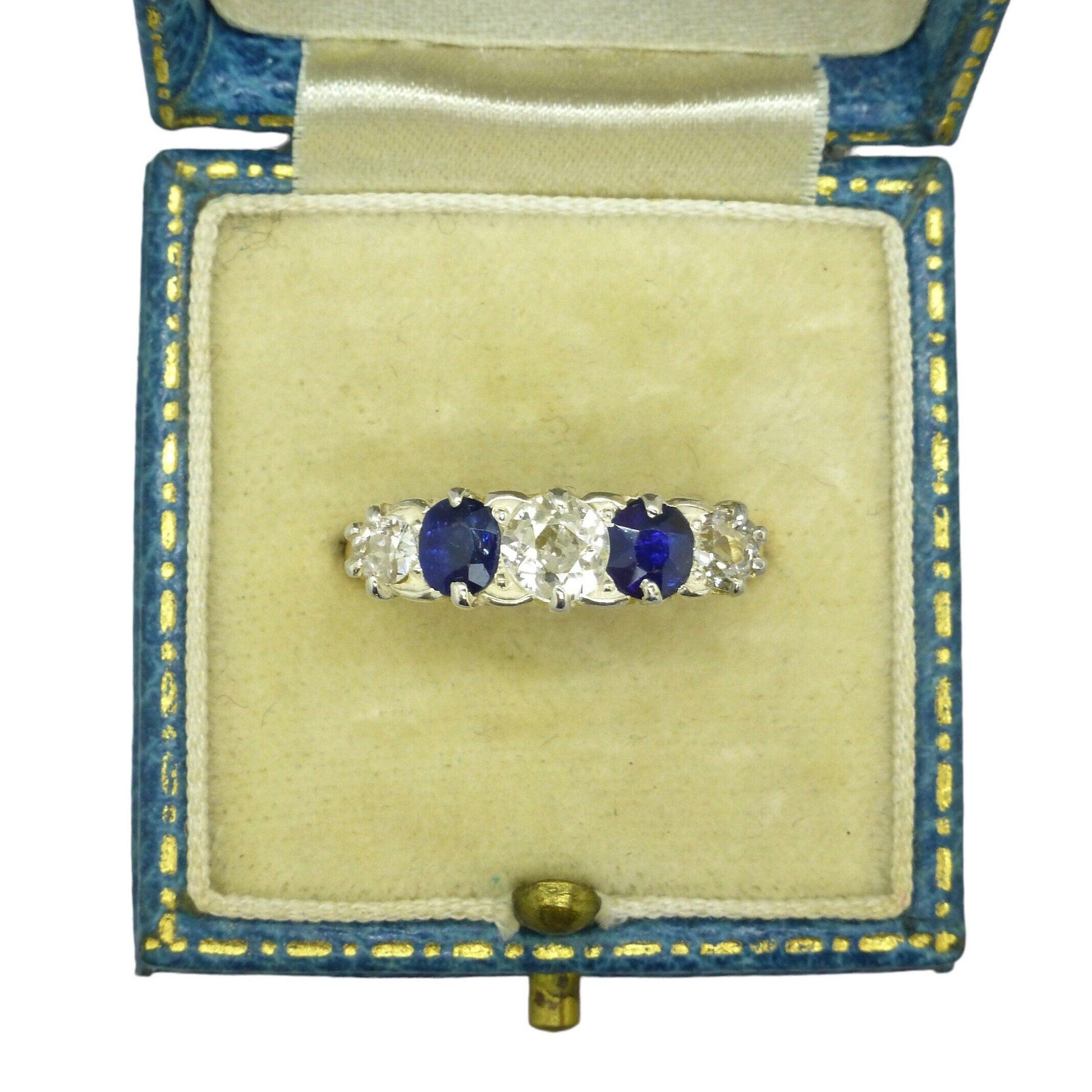 Antique 18ct gold old cut Diamond & Sapphire gypsy style ring c1900's