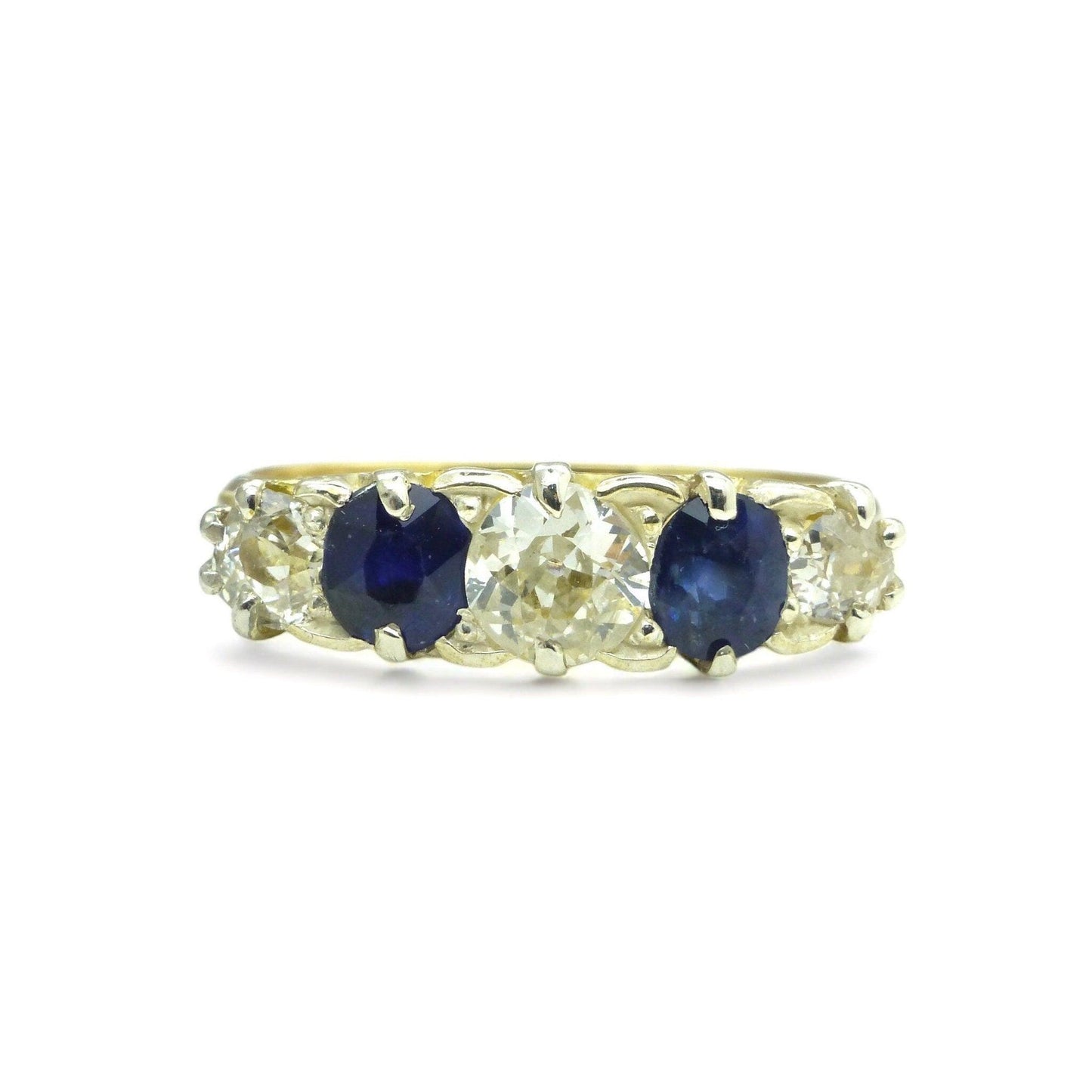 Antique 18ct gold old cut Diamond & Sapphire gypsy style ring c1900's