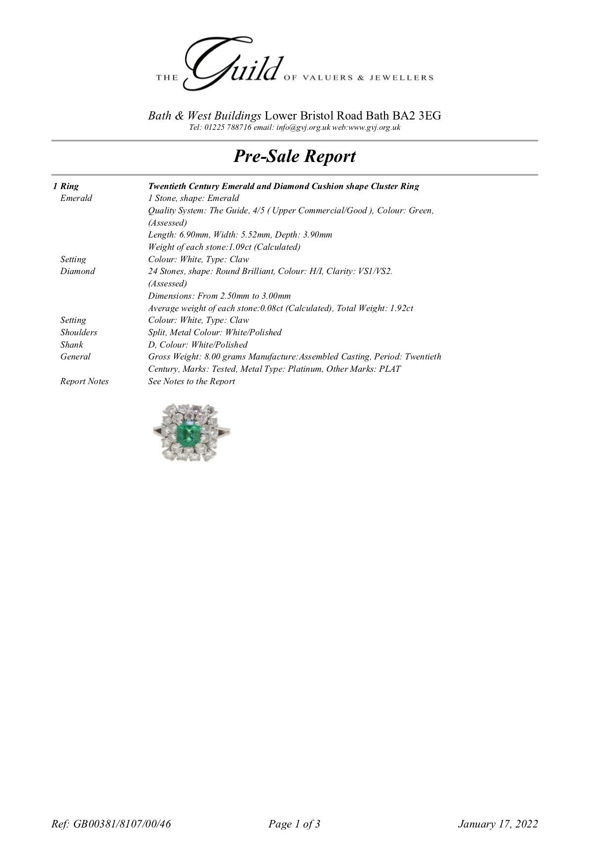 Magnificent Vintage Platinum Emerald & Diamond cluster ring ~ Independent report - valuation
