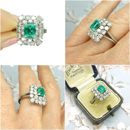Magnificent Vintage Platinum Emerald & Diamond cluster ring ~ Independent report - valuation