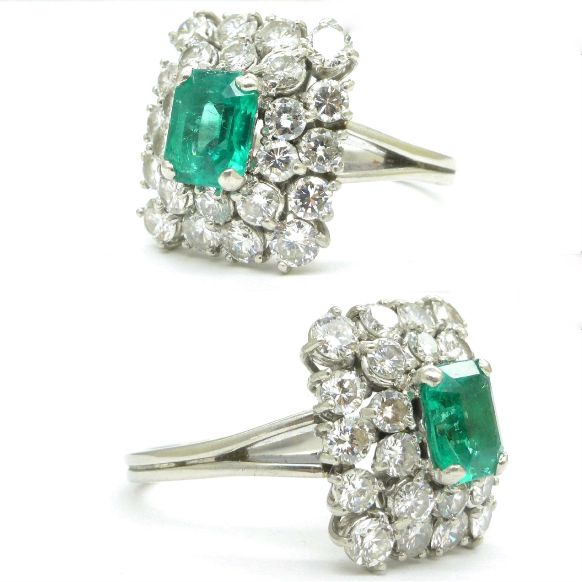 Magnificent Vintage Platinum Emerald & Diamond cluster ring ~ Independent report - valuation