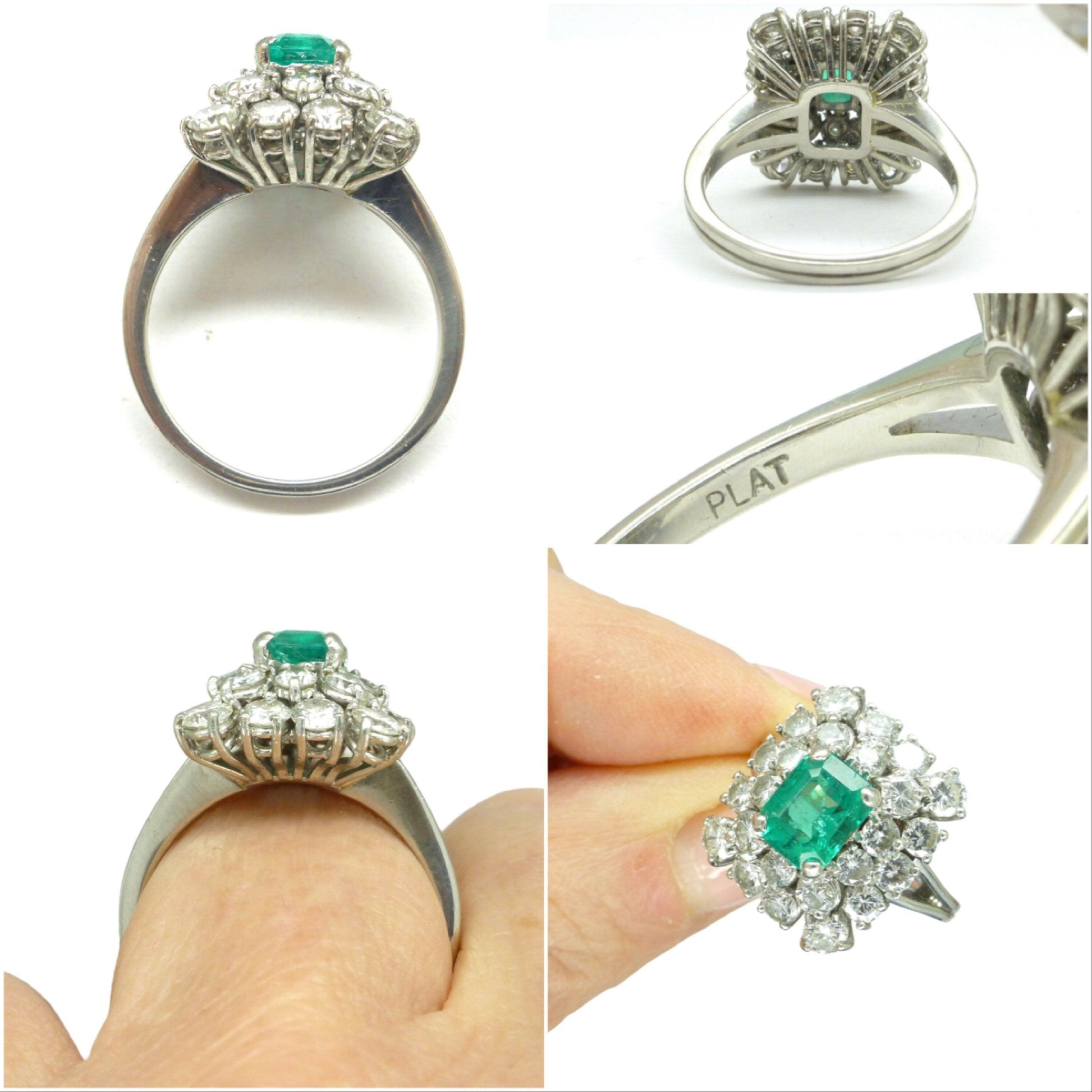 Magnificent Vintage Platinum Emerald & Diamond cluster ring ~ Independent report - valuation