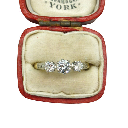 Vintage 18ct Platinum diamond three stone trilogy ring 0.65ct c1930s