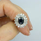 Vintage 9ct gold oval natural blue sapphire & white stone cluster ring