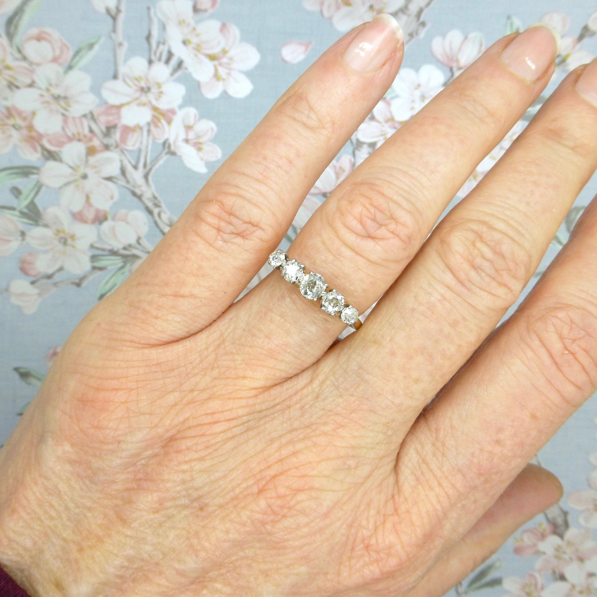 Antique Edwardian 18ct Platinum old European cut diamond five stone ring ~ Eternity wedding band