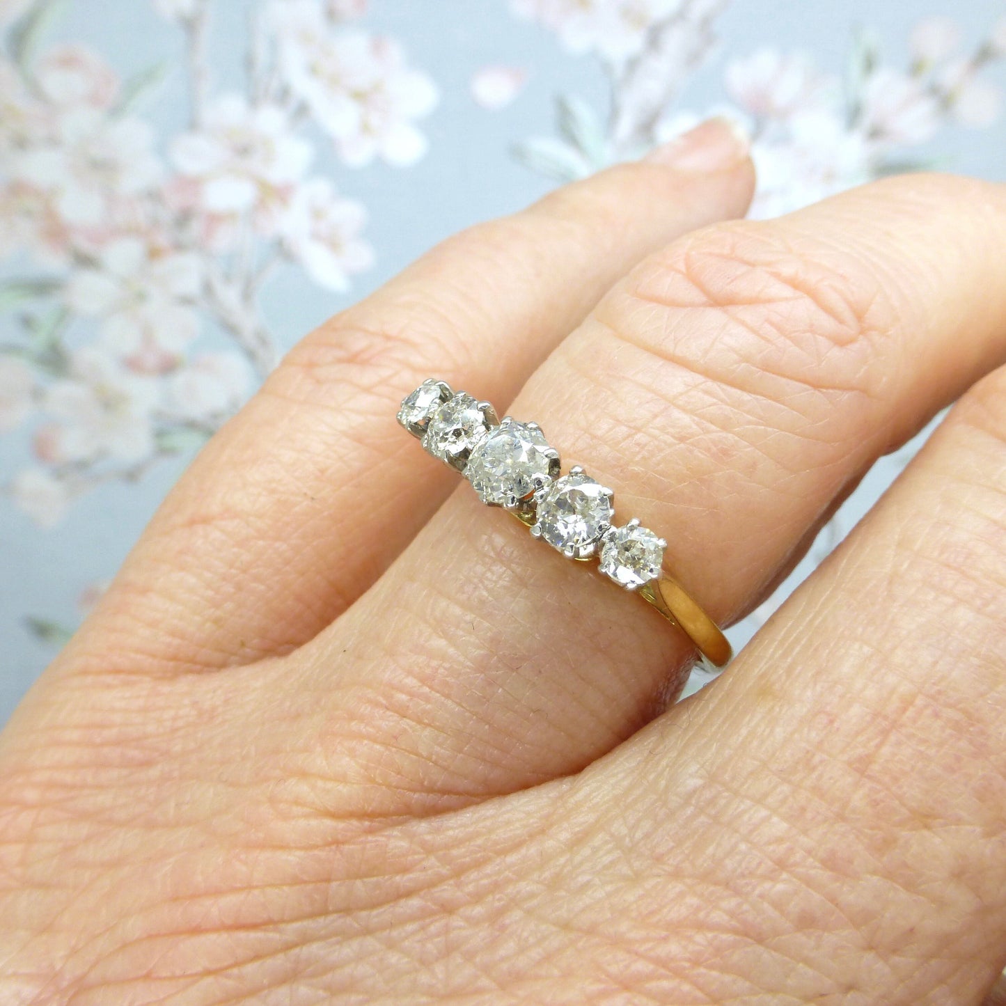 Antique Edwardian 18ct Platinum old European cut diamond five stone ring ~ Eternity wedding band