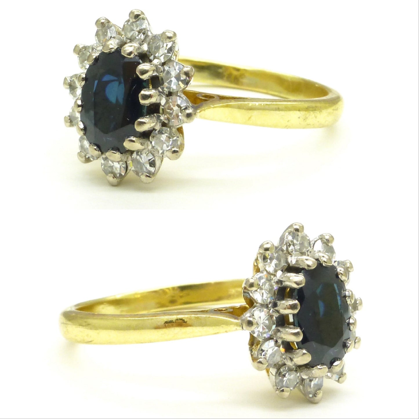 Vintage 18ct gold Sapphire & Diamond oval cluster engagement ring - Princess of Wales ring