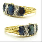 Vintage 18ct gold Sapphire & Diamond Victorian style 3 stone ring 1970's