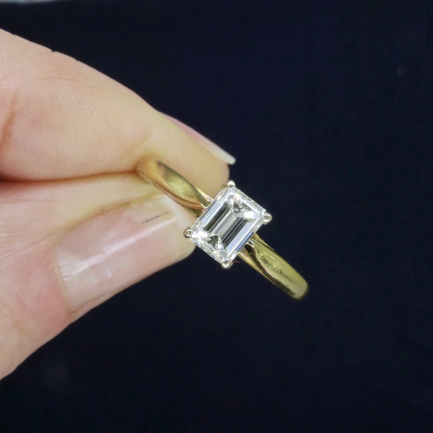 Vintage 18ct gold Emerald cut Diamond solitaire engagement ring 0.75 ~ With independent appraisal