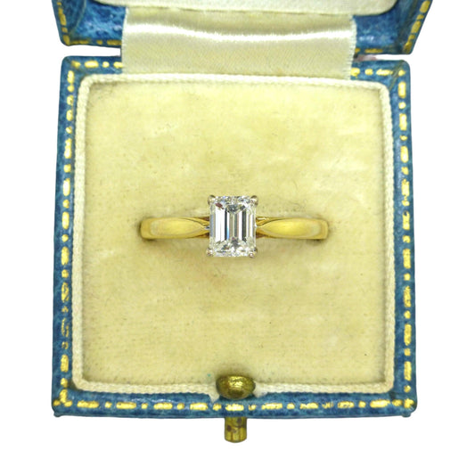 Vintage 18ct gold Emerald cut Diamond solitaire engagement ring 0.75 ~ With independent appraisal