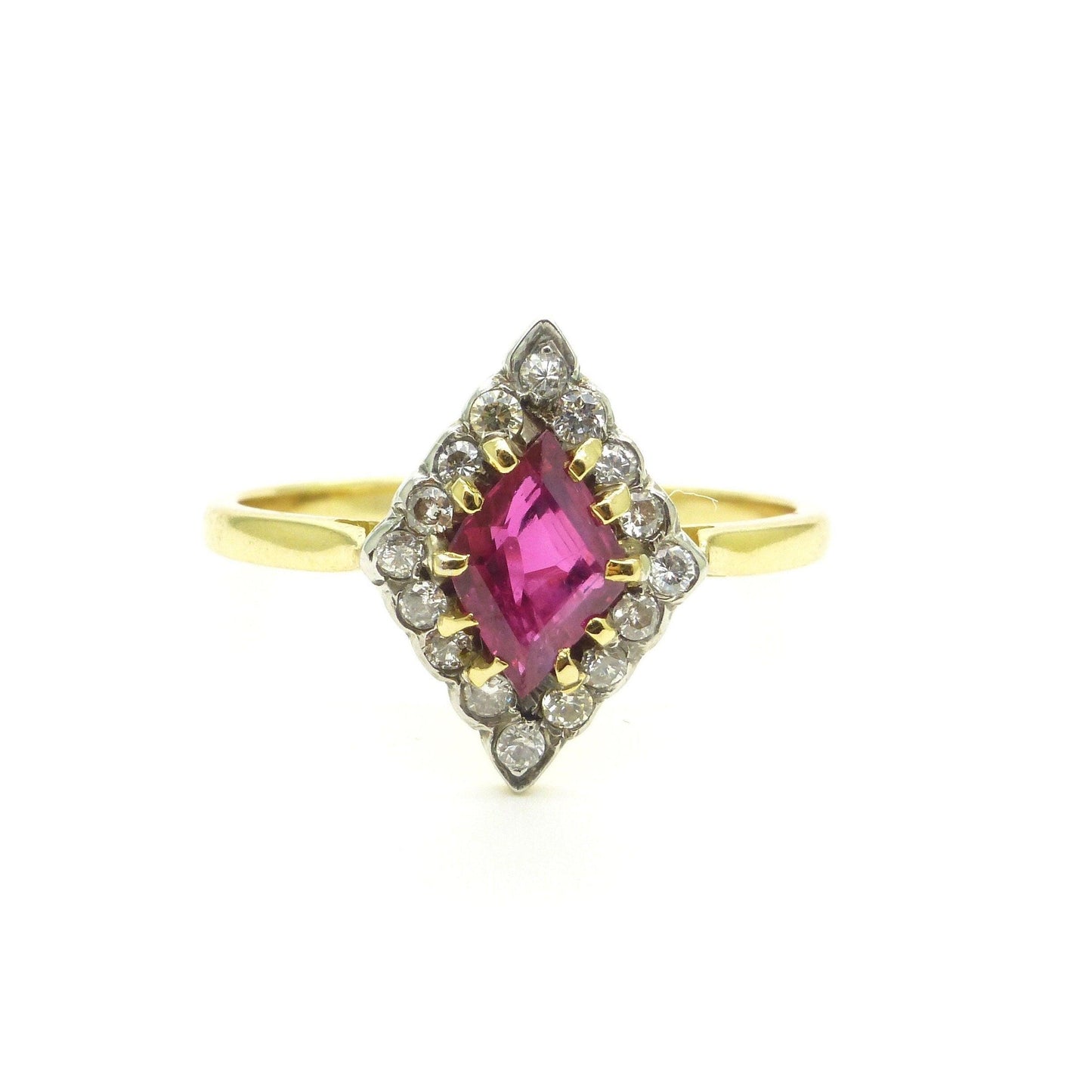 Vintage Art Deco 18ct verneuil ruby & diamond losenge shape cluster ring