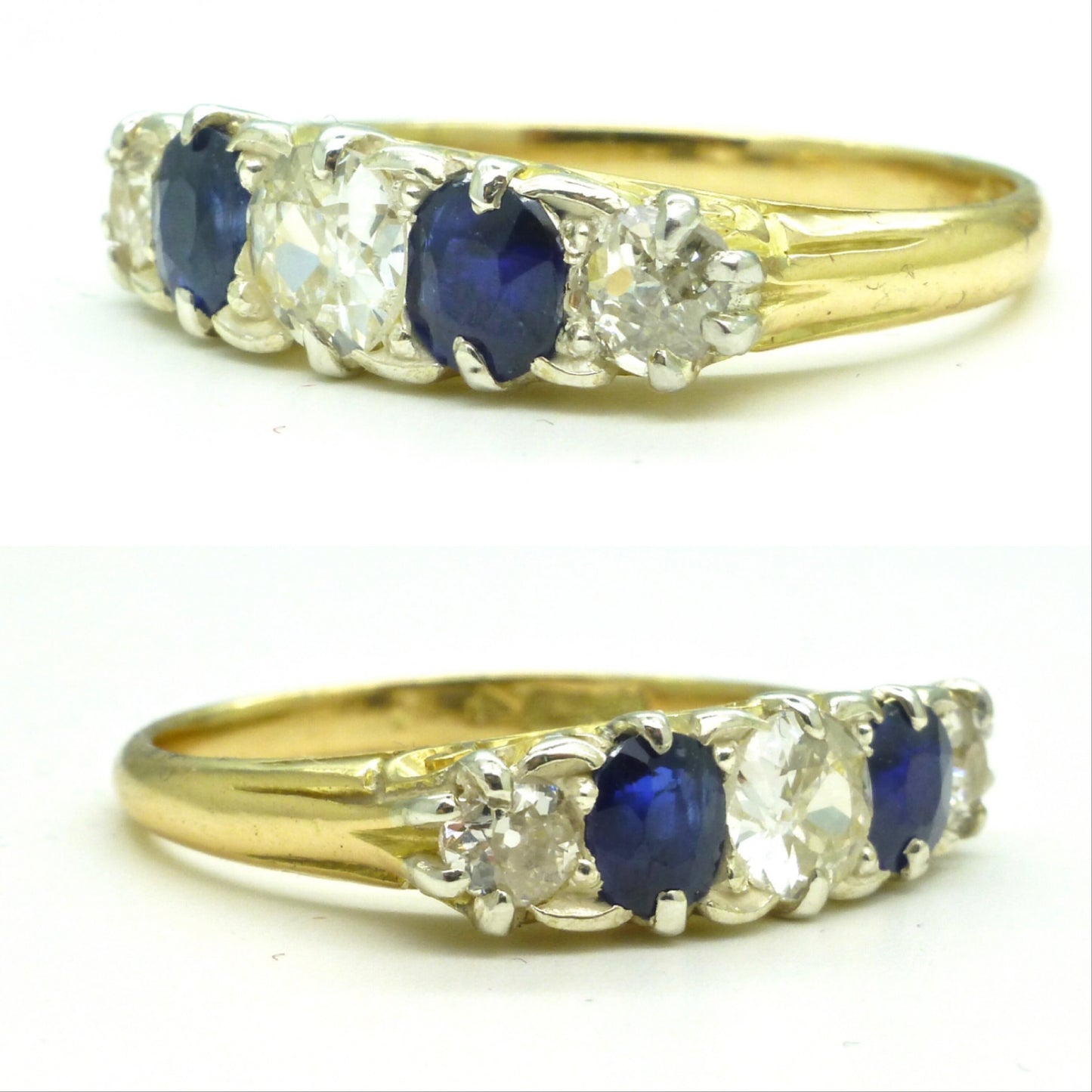 Antique 18ct gold old cut Diamond & Sapphire gypsy style ring c1900's