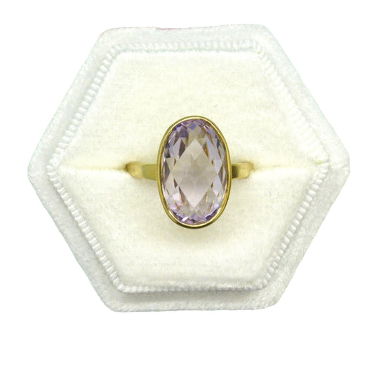 Vintage 9ct gold faceted top cut Amethyst solitaire ring