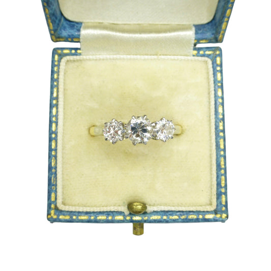 Antique 18ct Platinum old transitional cut diamond three stone ring 1920's ~ Trilogy engagement